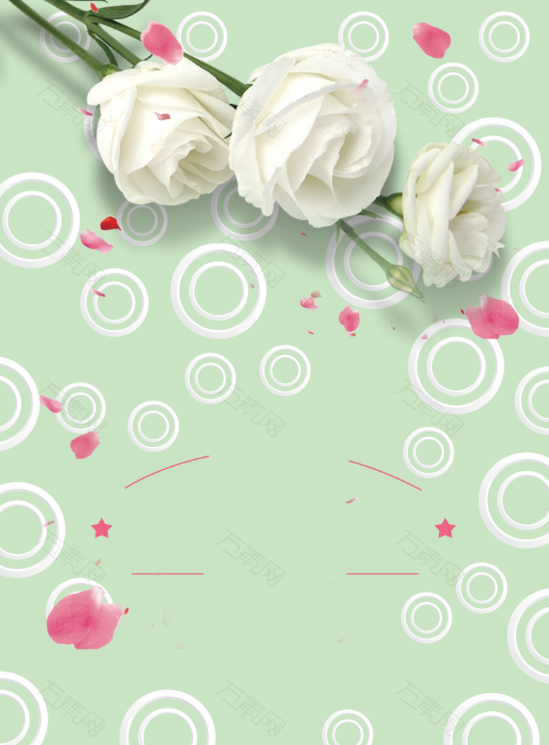绿色小清新白玫瑰白色情人节背景素材