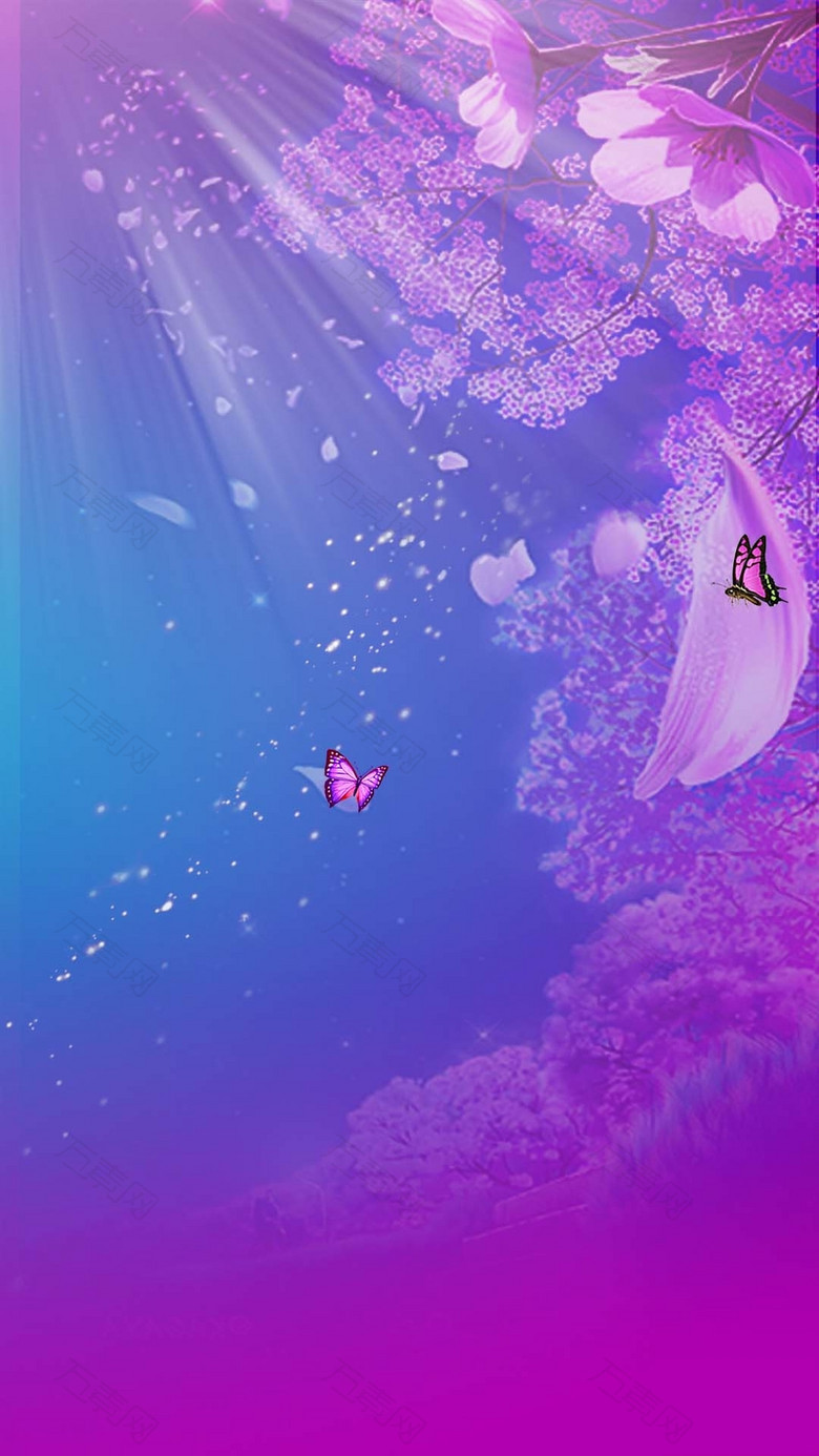 紫色浪漫蝴蝶花朵H5背景