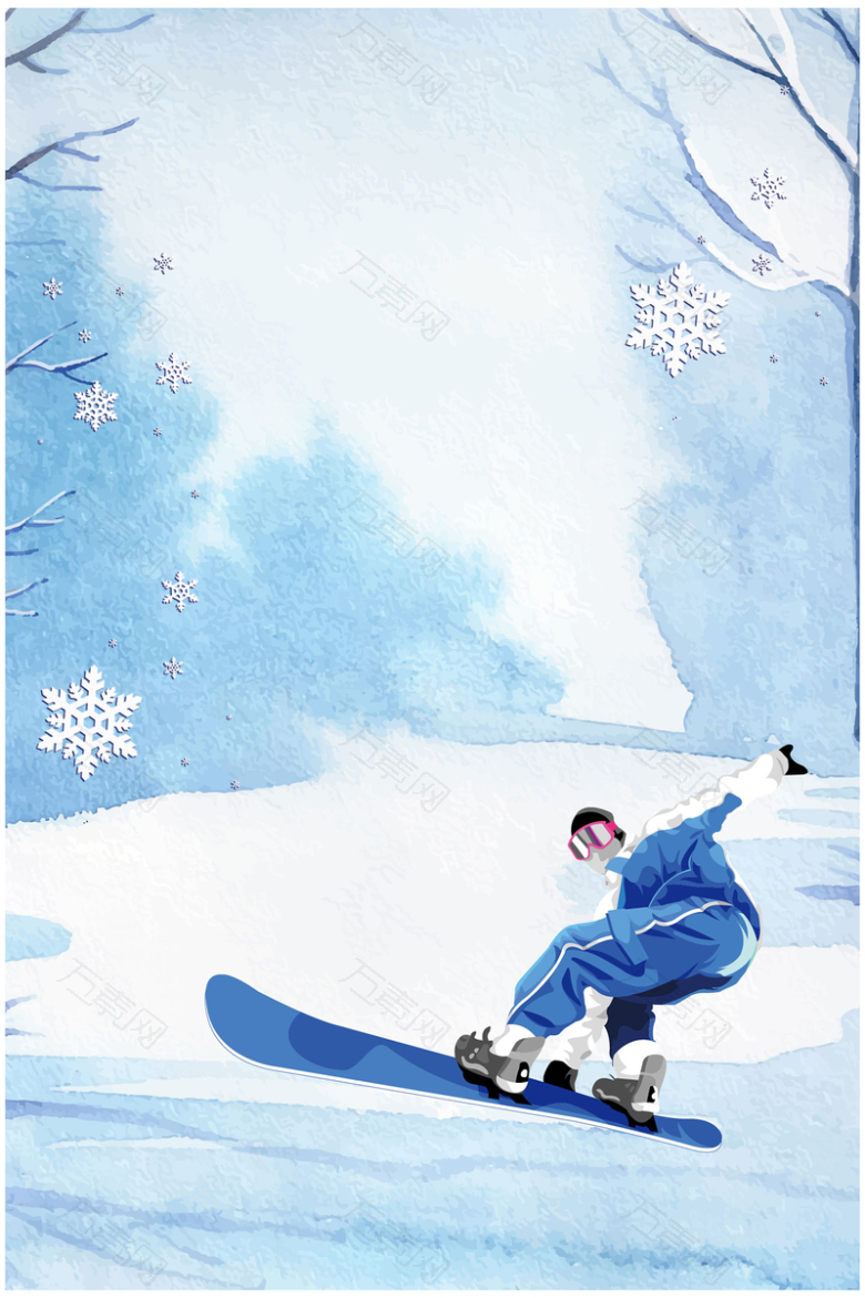 冬季滑雪小清新手绘蓝色banner