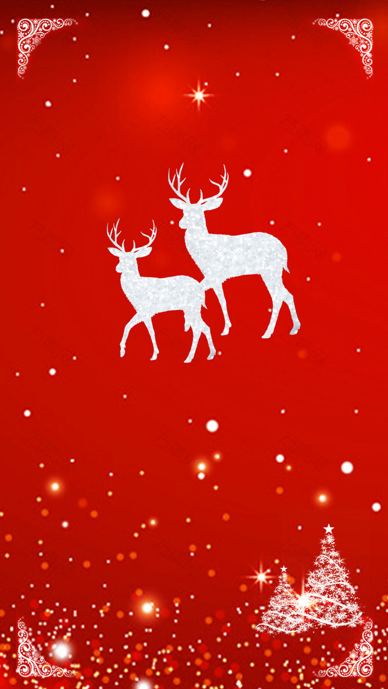 红色圣诞节麋鹿H5背景素材