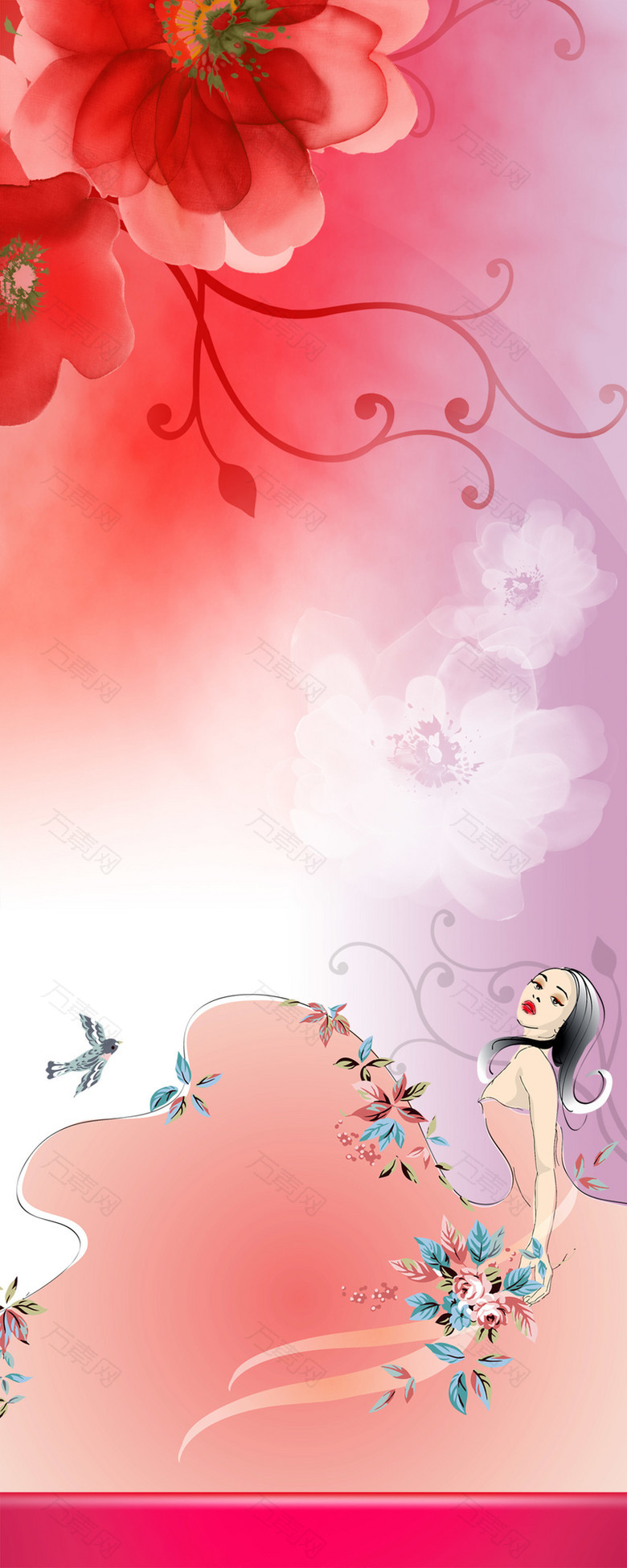 粉红色背景鲜花化妆品海报易拉宝背景素材