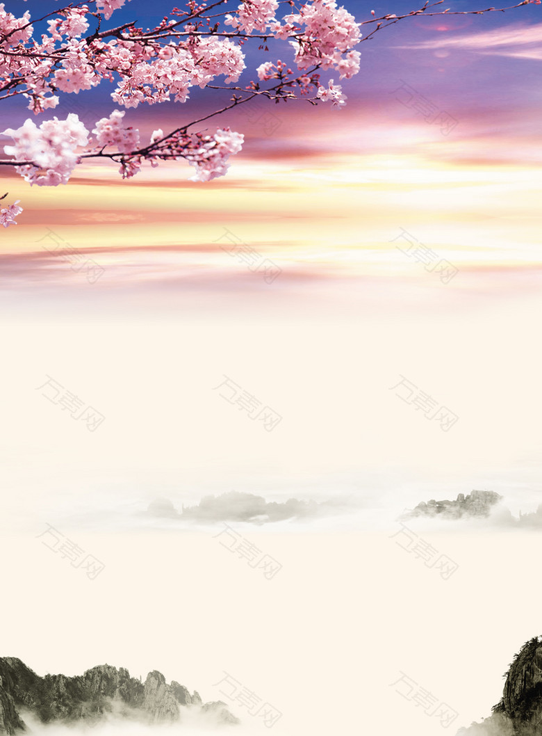 天空樱花山峰背景素材