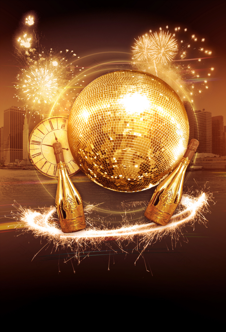 金色奢华水晶球狂欢酒吧海报背景素材