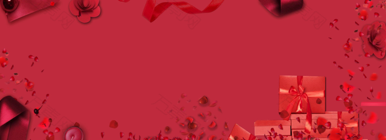 淘宝红色喜庆情人节礼品玫瑰花化妆品海报