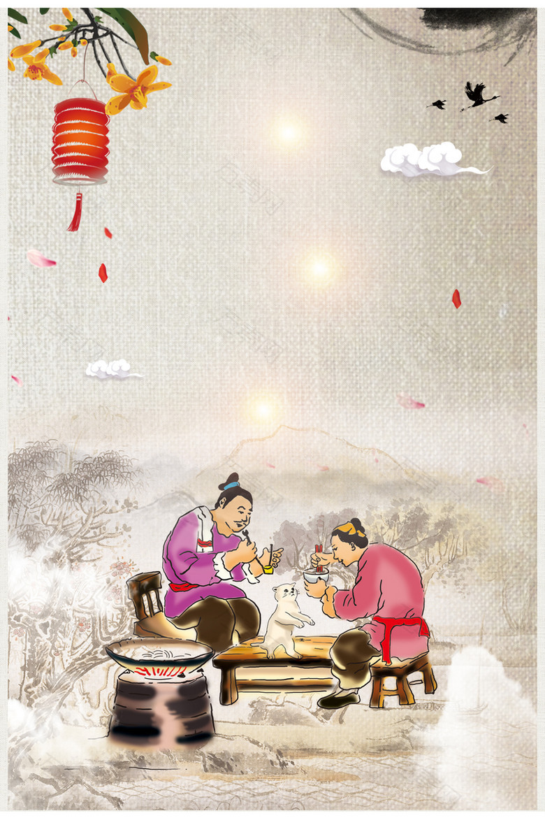中国风国画食堂文化食堂制度海报背景素材