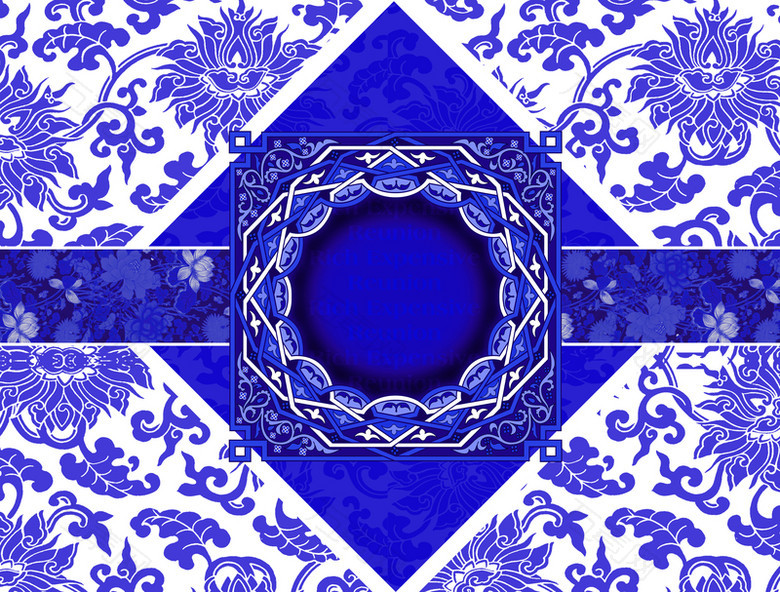 蓝色青花瓷古典礼盒送礼背景素材