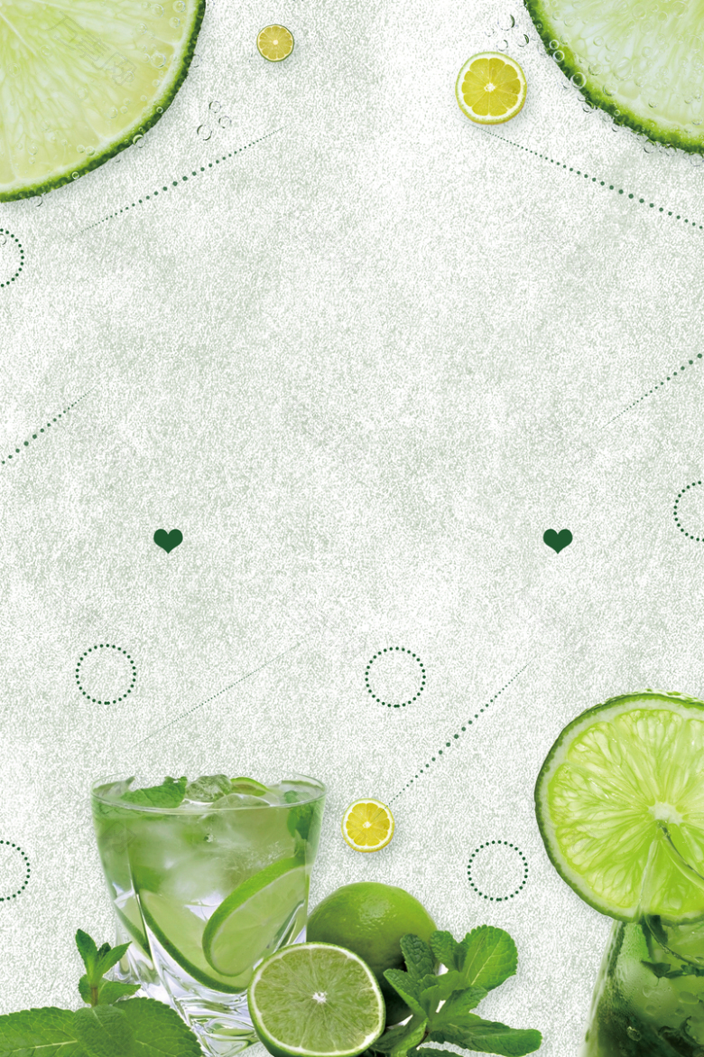 绿色清爽夏季柠檬水饮料背景