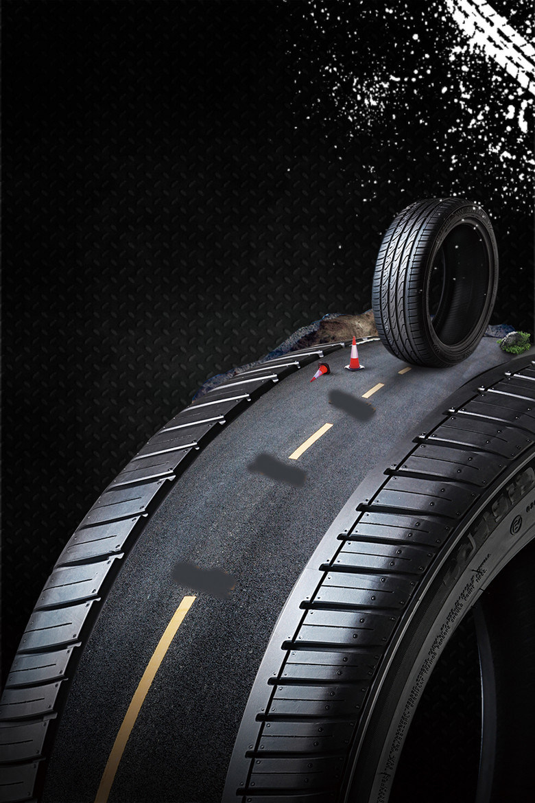 黑色质感轮胎道路汽修广告海报背景素材