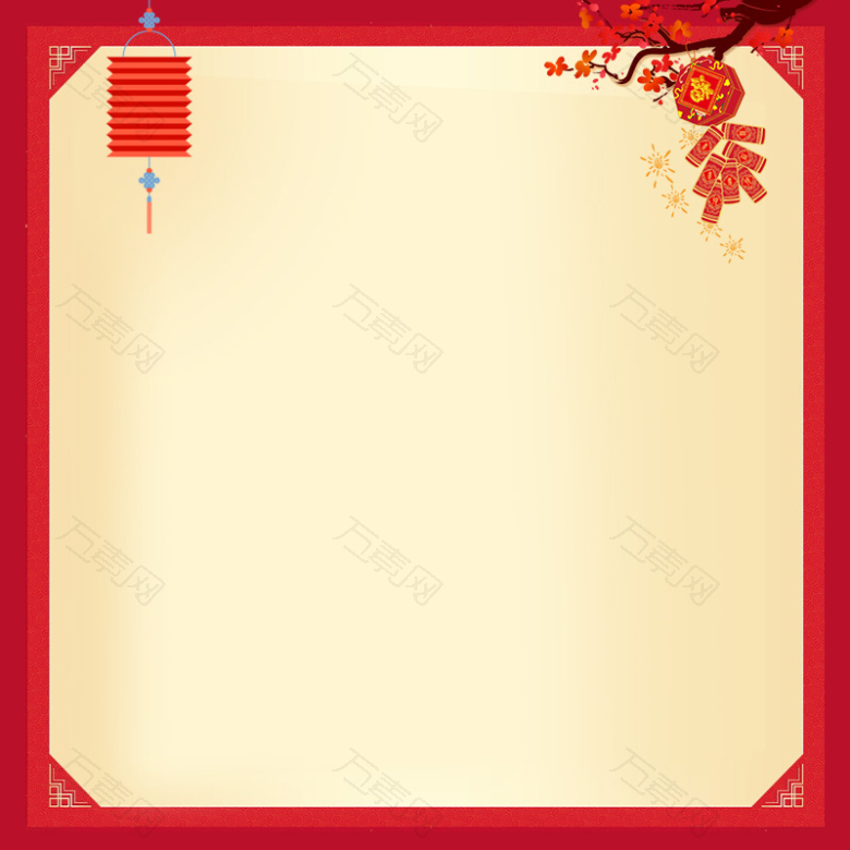 年货节红色喜庆天猫复古边框灯笼主图背景