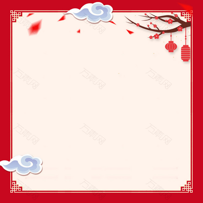 红色中国风淘宝跨年狂欢季花纹边框主图