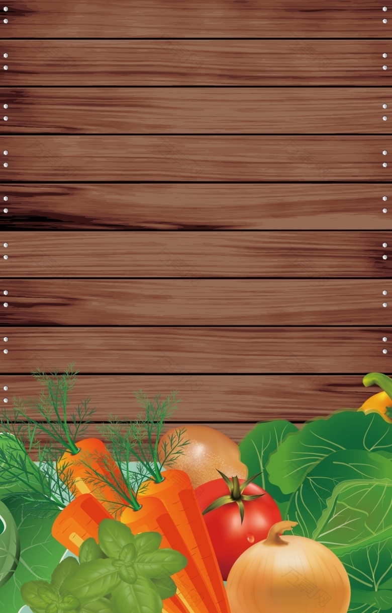 棕色木板钱的瓜果蔬菜背景素材