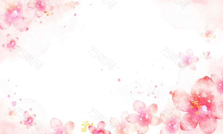 手绘花朵水彩桃花边框印刷背景