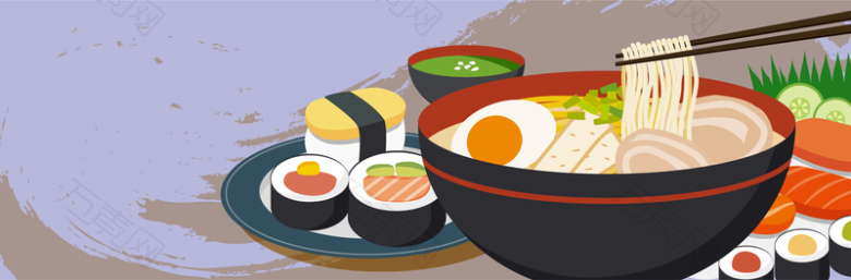 卡通手绘拉面寿司美食海报背景素材