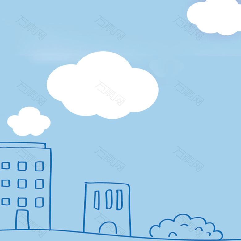蓝色卡通手绘城市PSD分层主图背景素材
