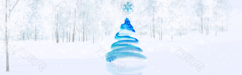 圣诞节白色冬季森林银树banner