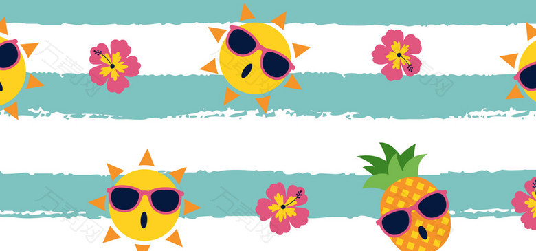 卡通菠萝和太阳无缝背景矢量素材