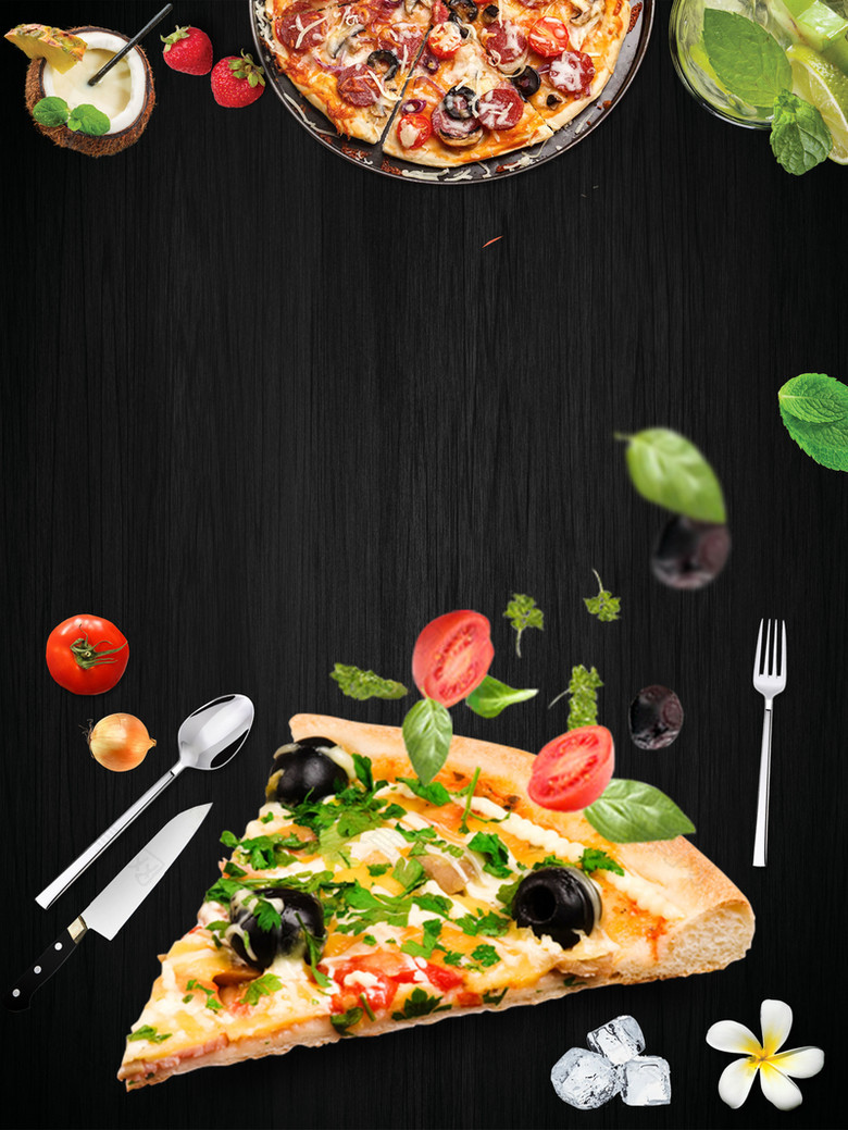黑色时尚美食披萨海报背景