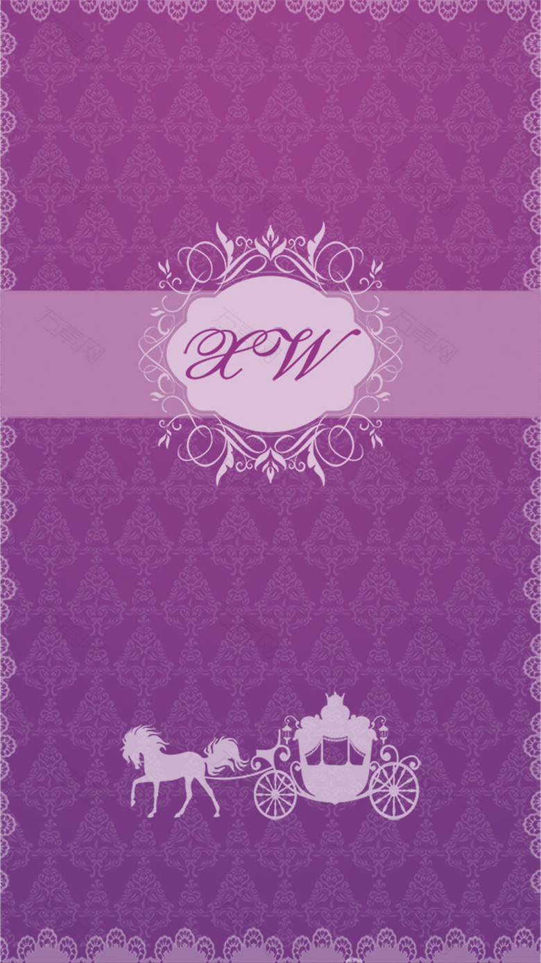 紫色蕾丝花纹边框婚庆H5背景素材