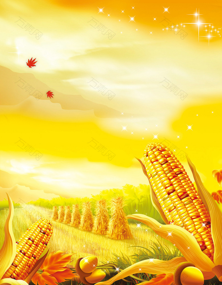 金色丰收农田劳作玉米黄昏背景素材