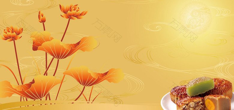 中秋节金色荷花banner