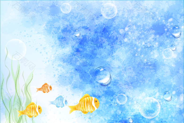 蓝色手绘热带鱼背景