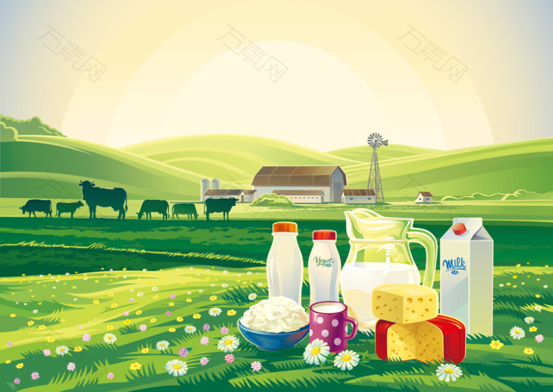牛奶与农场景观海报矢量素材