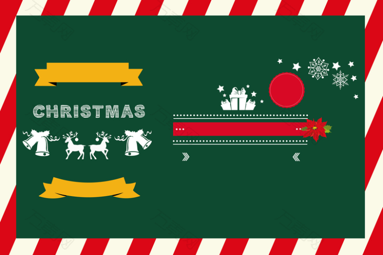 条纹绿底圣诞麋鹿海报背景素材