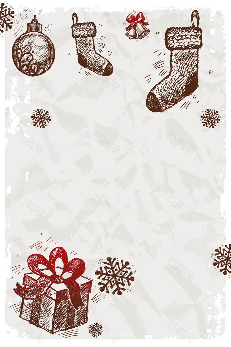 圣诞节白色矢量涂鸦手绘线描海报背景图