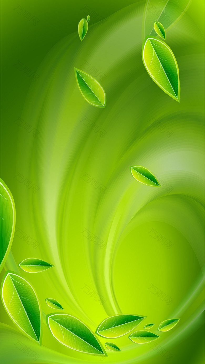 绿色树叶清新水珠H5背景素材