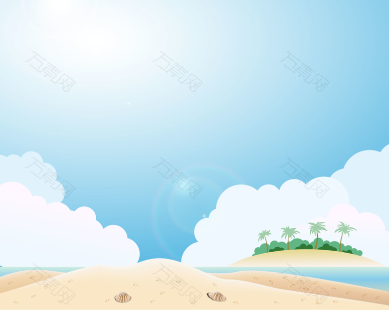 矢量蓝天沙滩旅游背景