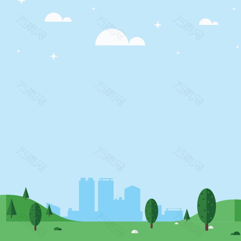 绿色草地树木城市主图背景