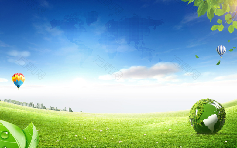 大气天空蓝天白云绿色草地地球风景背景素材