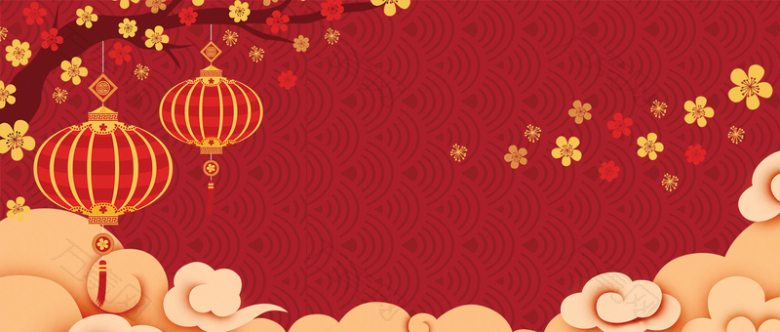 新年红灯笼文艺祥云红色banner