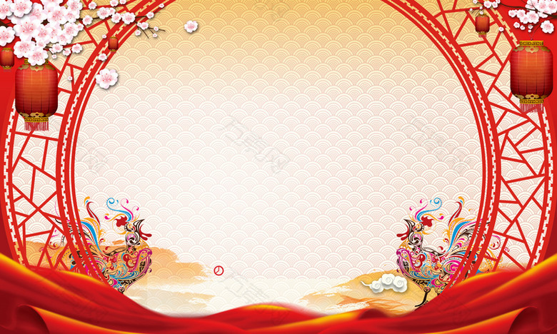 中国风拱形门春节海报背景素材
