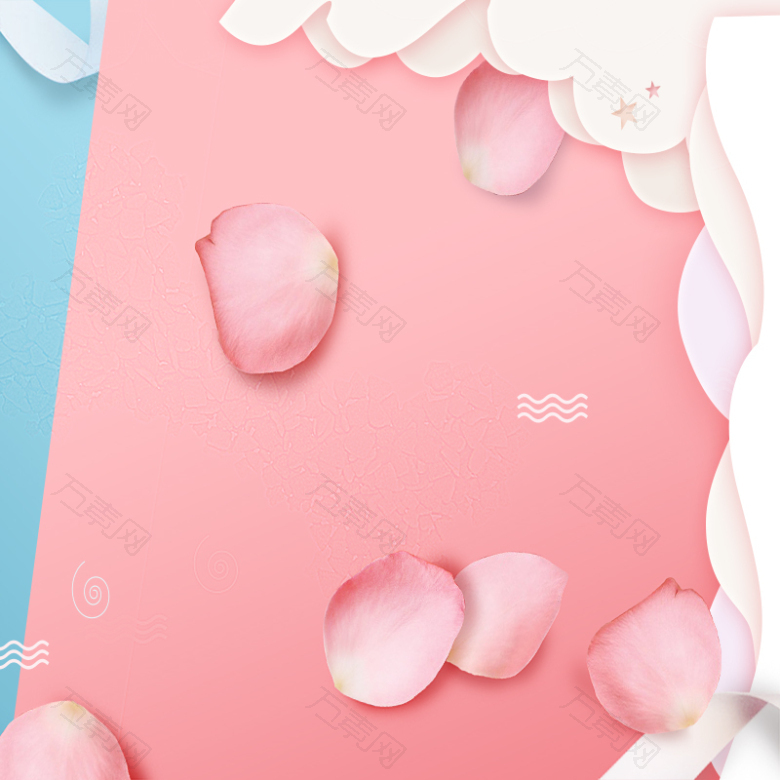粉色花瓣白色边框波浪红色蓝色撞色