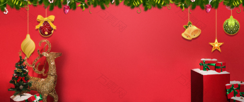 圣诞节麋鹿红色banner
