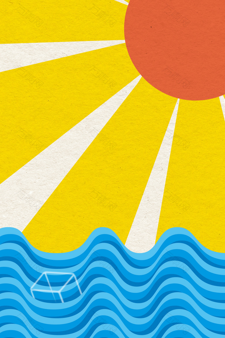 你好八月手绘海水阳光背景素材