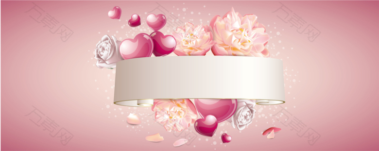 粉色婚礼心形气球花朵背景素材