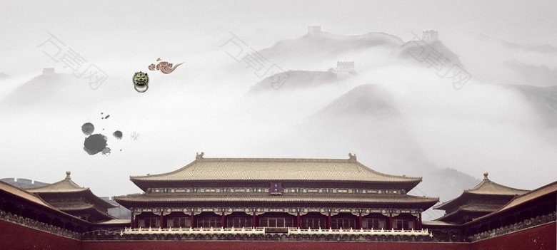 中国风传统文化古建筑展板大气背景