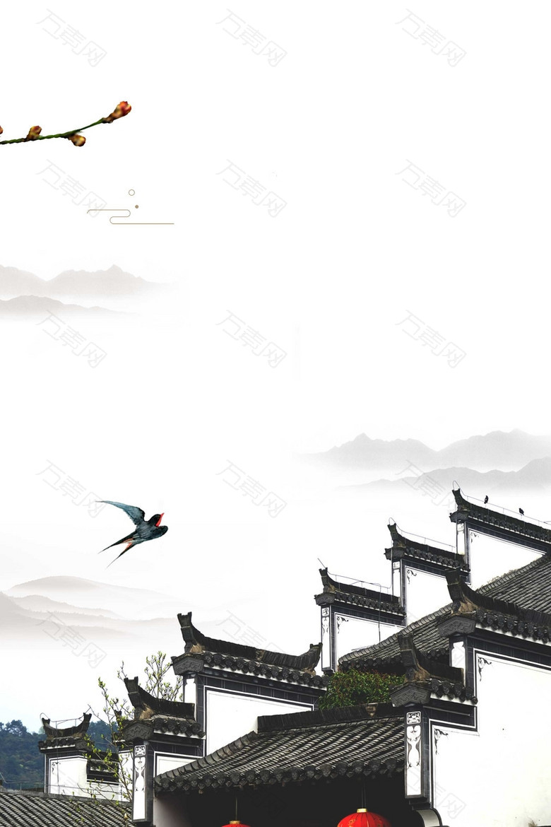 中国风传统黑白色山水风景广告