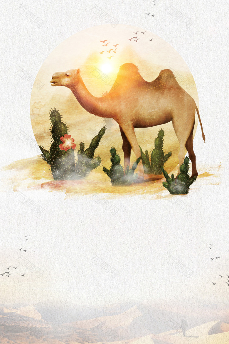 骆驼沙漠越野旅游广告海报背景素材