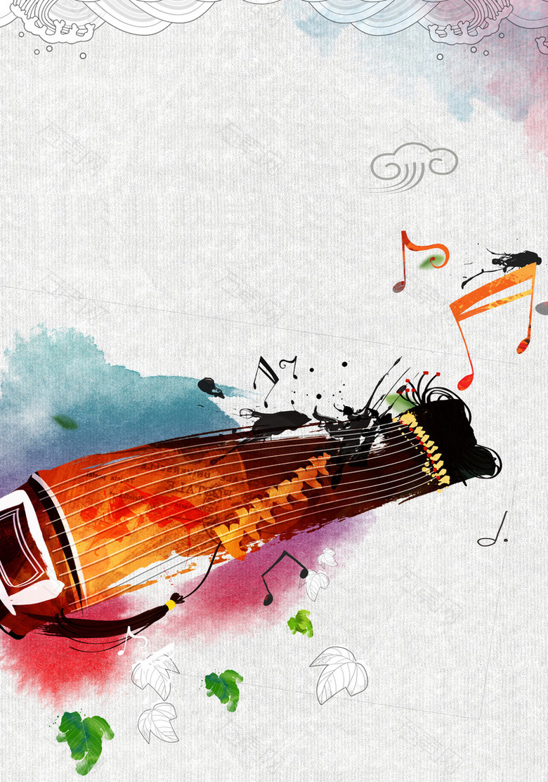 中国风古典乐器古筝培训海报背景素材