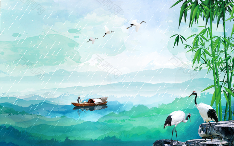 中国风传统节日清明节清明雨上手绘海报