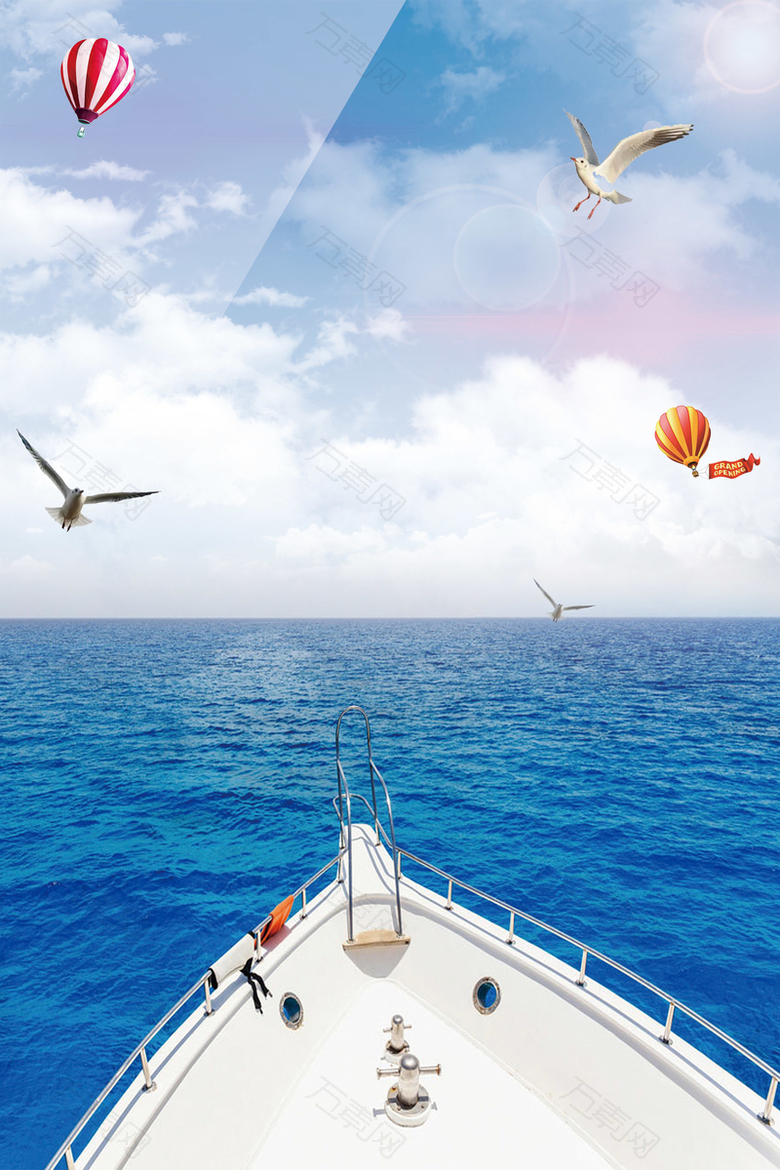蓝天白云风景海面海水船头背景素材
