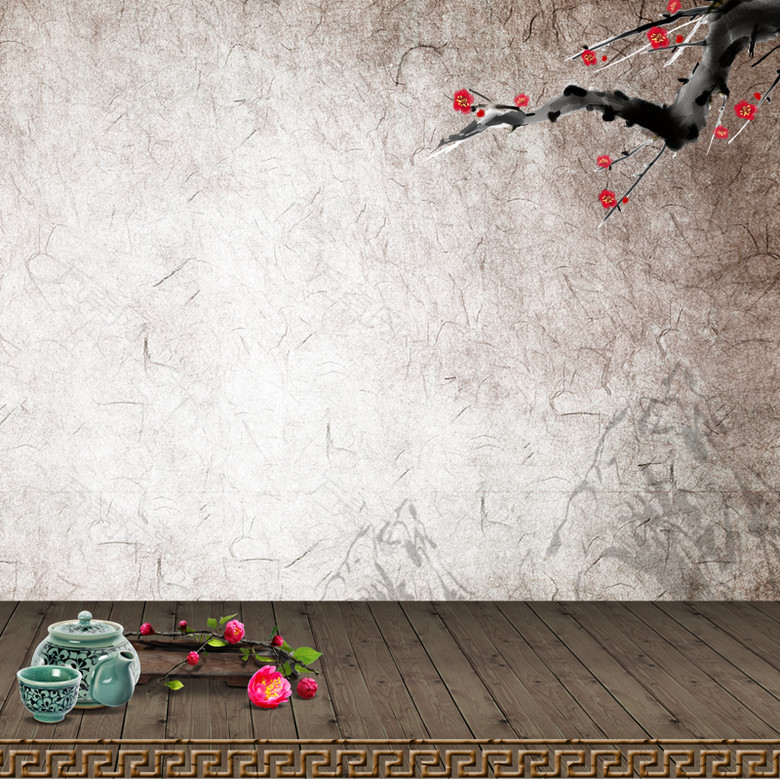 古典梅花木板中国风背景图