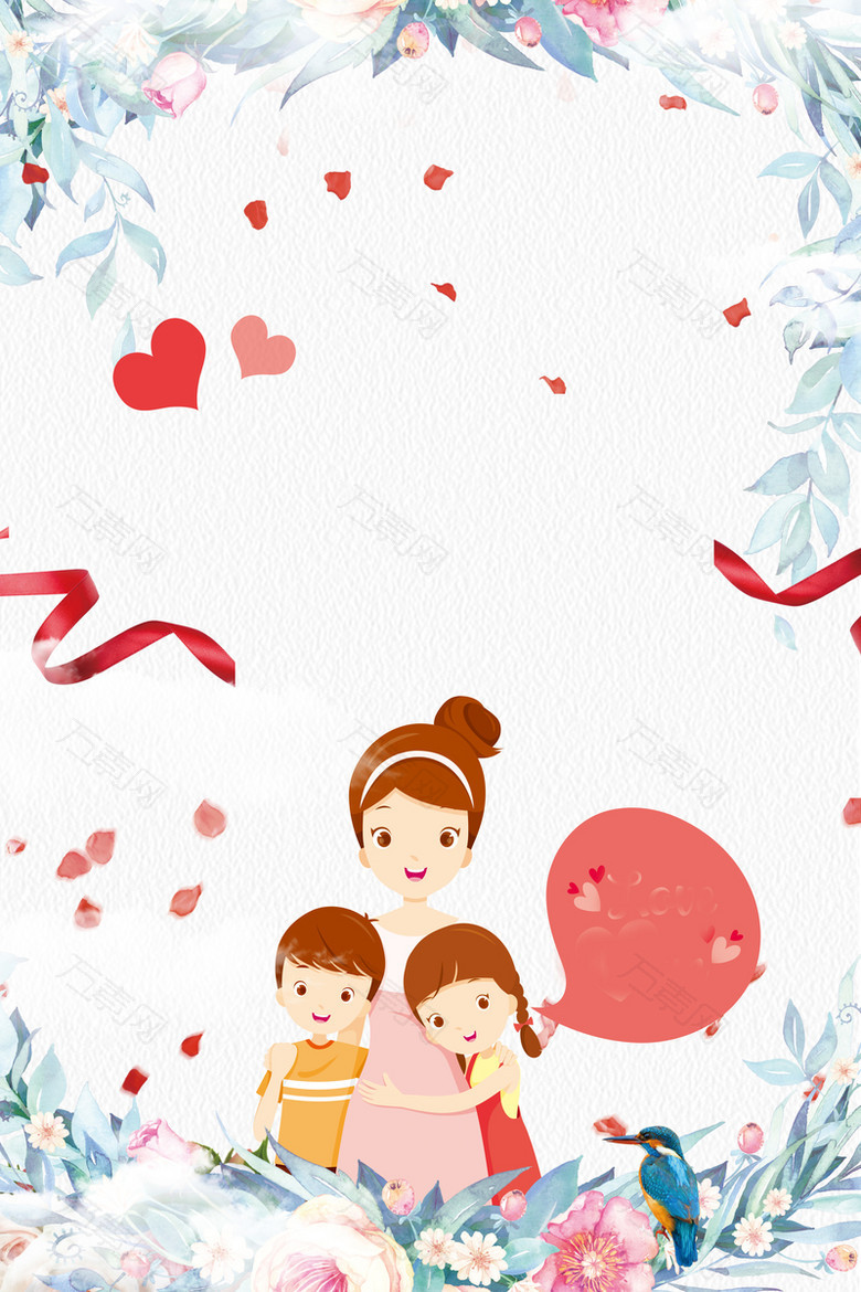 手绘花卉卡通母亲节模板海报背景素材