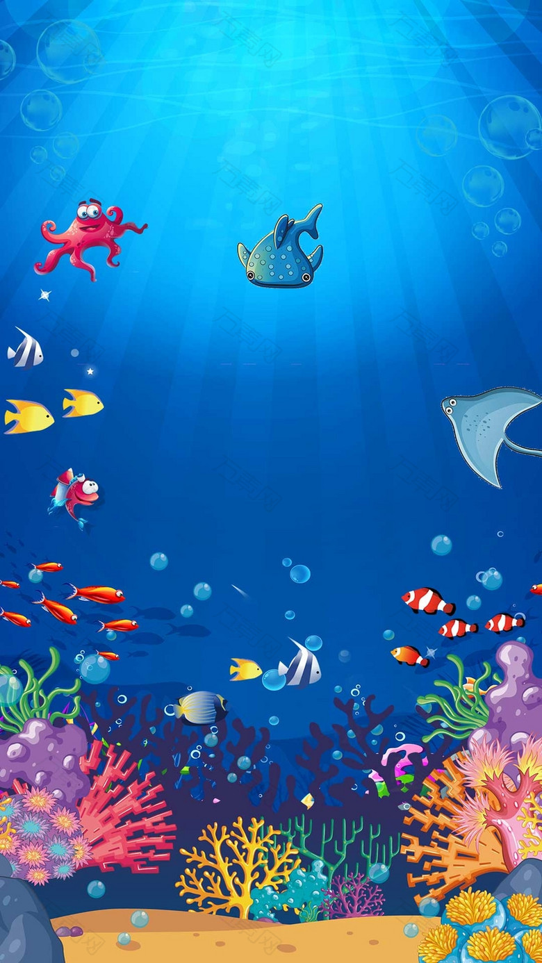 蓝色卡通童话海底世界海洋馆PSD分层H5