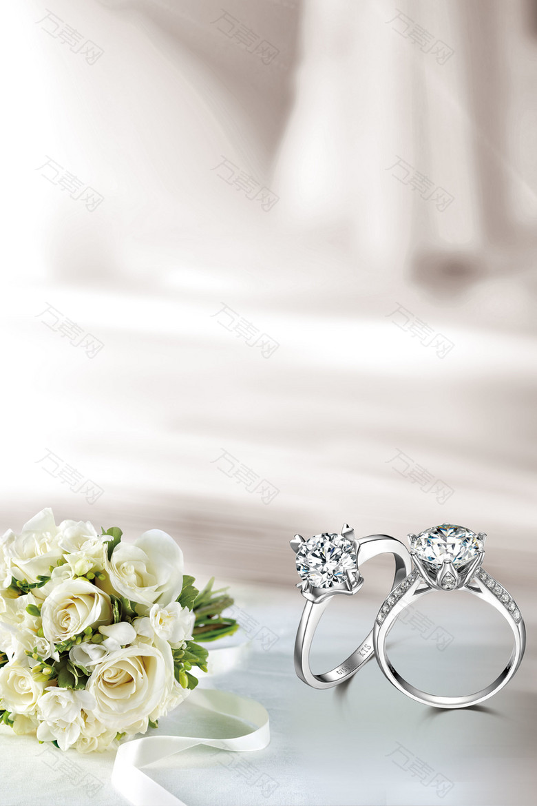 灰色质感清新珠宝戒指花束背景