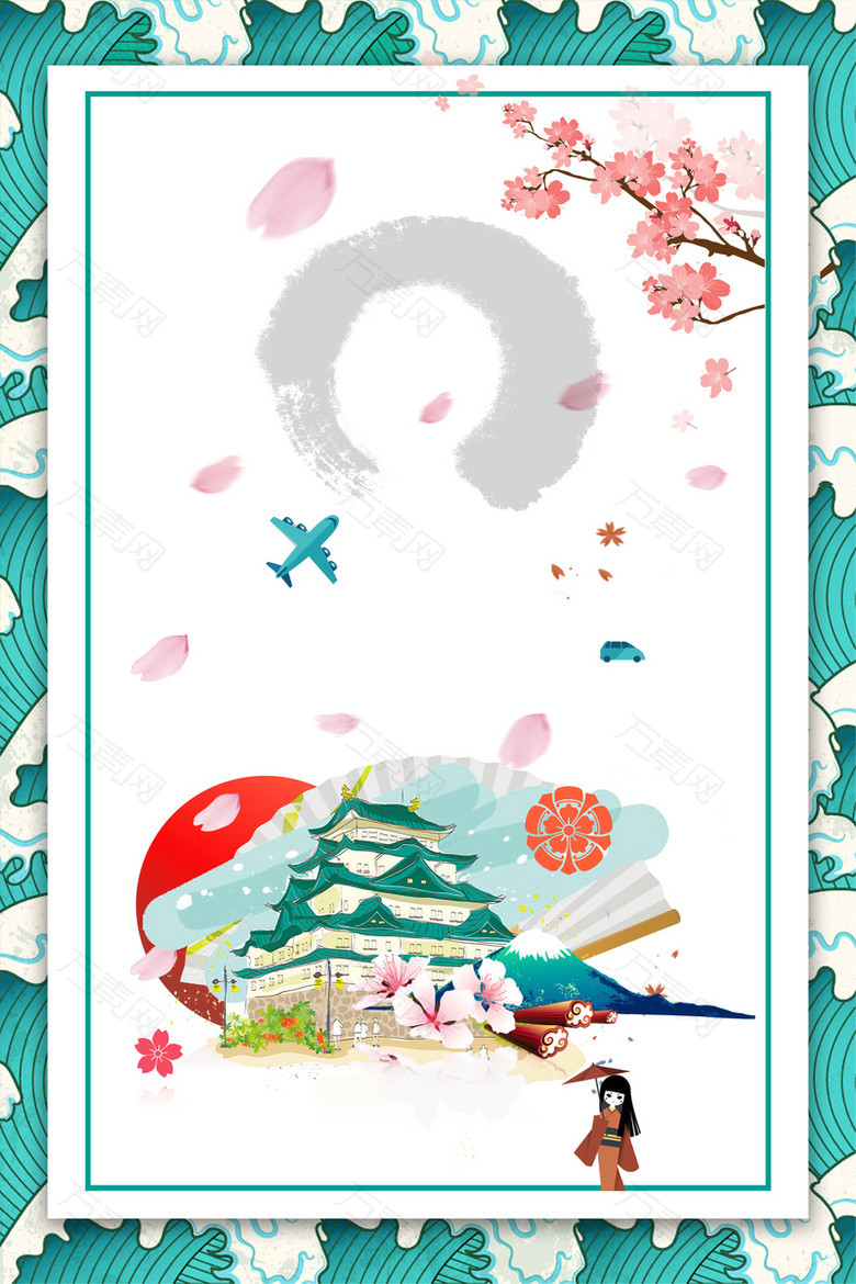冬季日本名古屋白色手绘旅行社海报