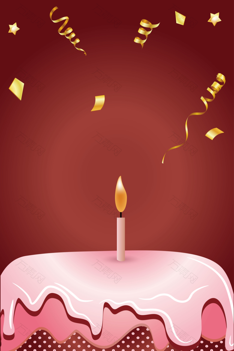 生日蛋糕彩带派对手绘海报背景素材